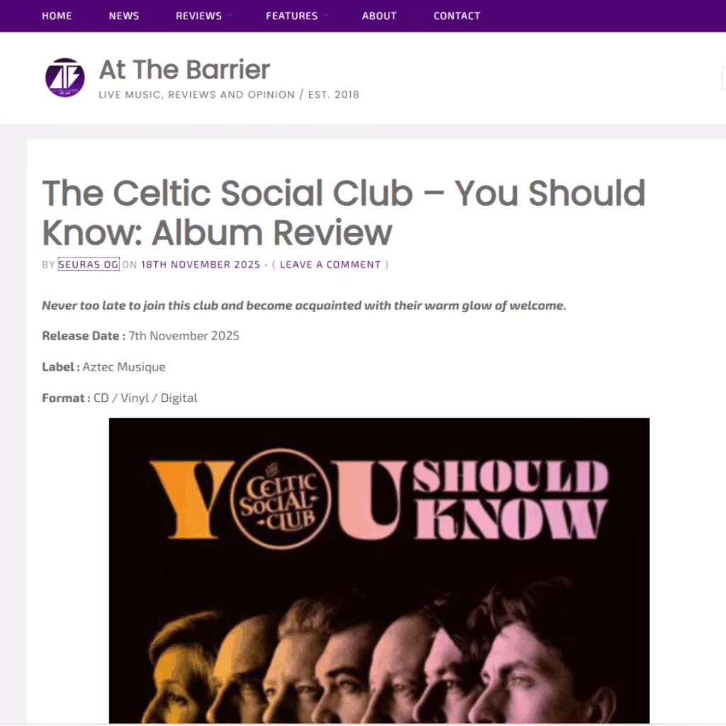 The Celtic Social Club – « You Should Know » vu par At The Barrier