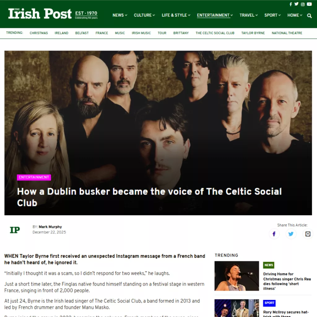 Comment un musicien de rue de Dublin est devenu la voix de The Celtic Social Club ?