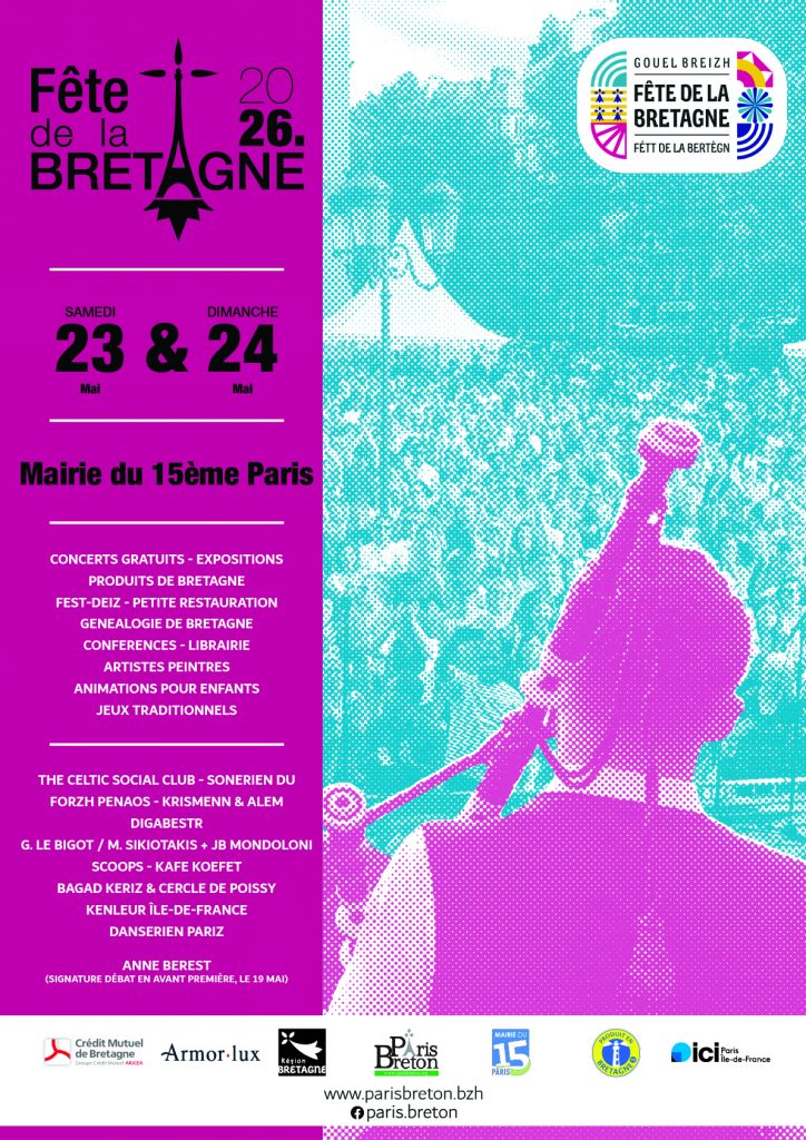 Pendant deux jours, la mairie du 15e se transforme en véritable lieu de fête. La programmation mêle concerts aux esthétiques variées avec des groupes venus de Bretagne et d’Île-de-France, danses traditionnelles, espace librairie, ateliers de découverte de la langue bretonne, animations pour enfants, jeux traditionnels et large espace dédié à la gastronomie et aux savoir-faire bretons.